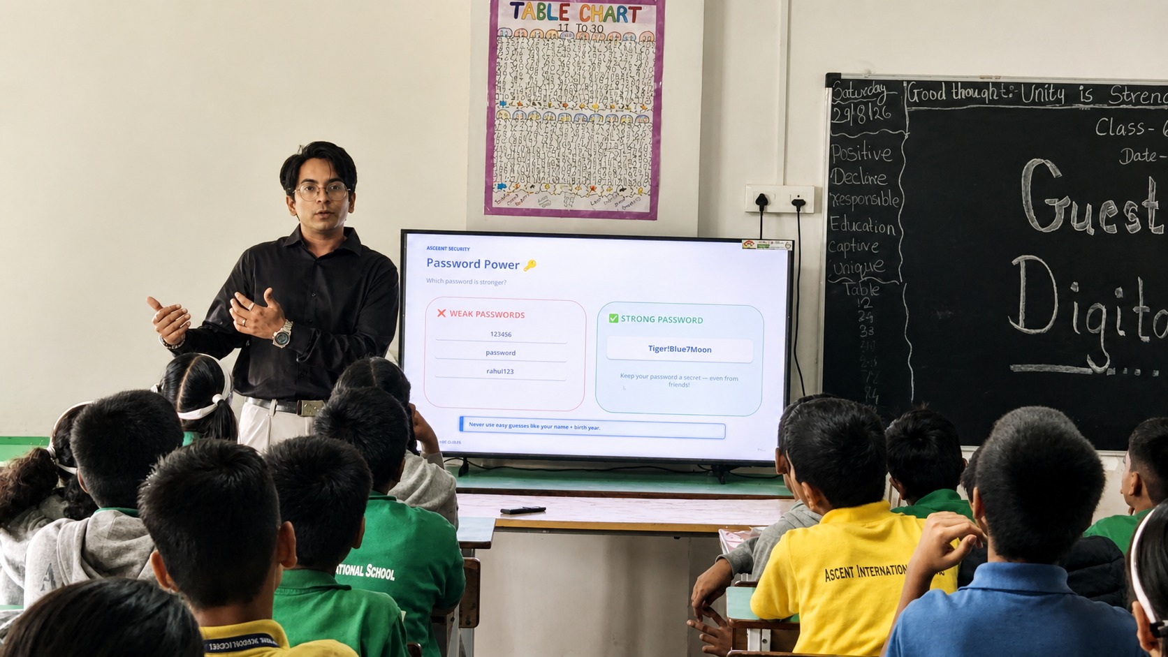 Edvanta facilitator explaining password safety to students